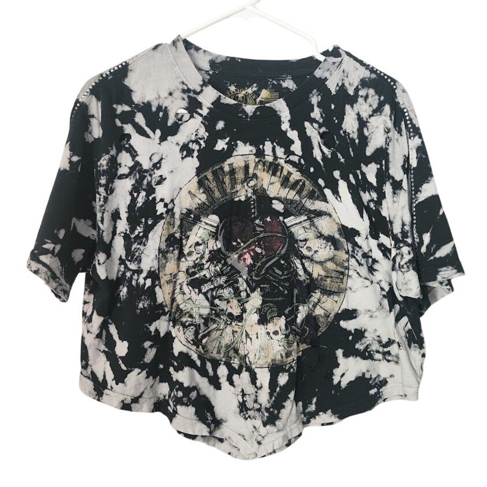 AFFLICTION Skull Tie‎ Dye Cropped Graphic Tee Size Large